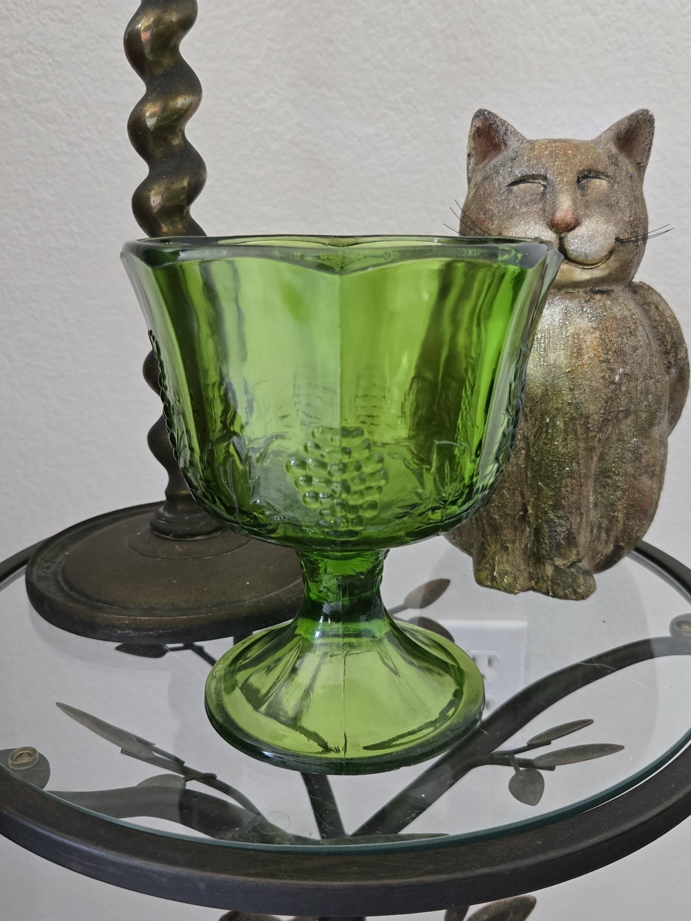 Vintage Indiana Glass Harvest Grape Forest Green Compote